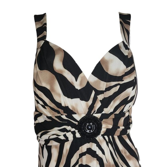 Enfocus Studio Dress Womens Size 14W Brown Black Animal Print Maxi Long Beaded - Picture 2 of 7